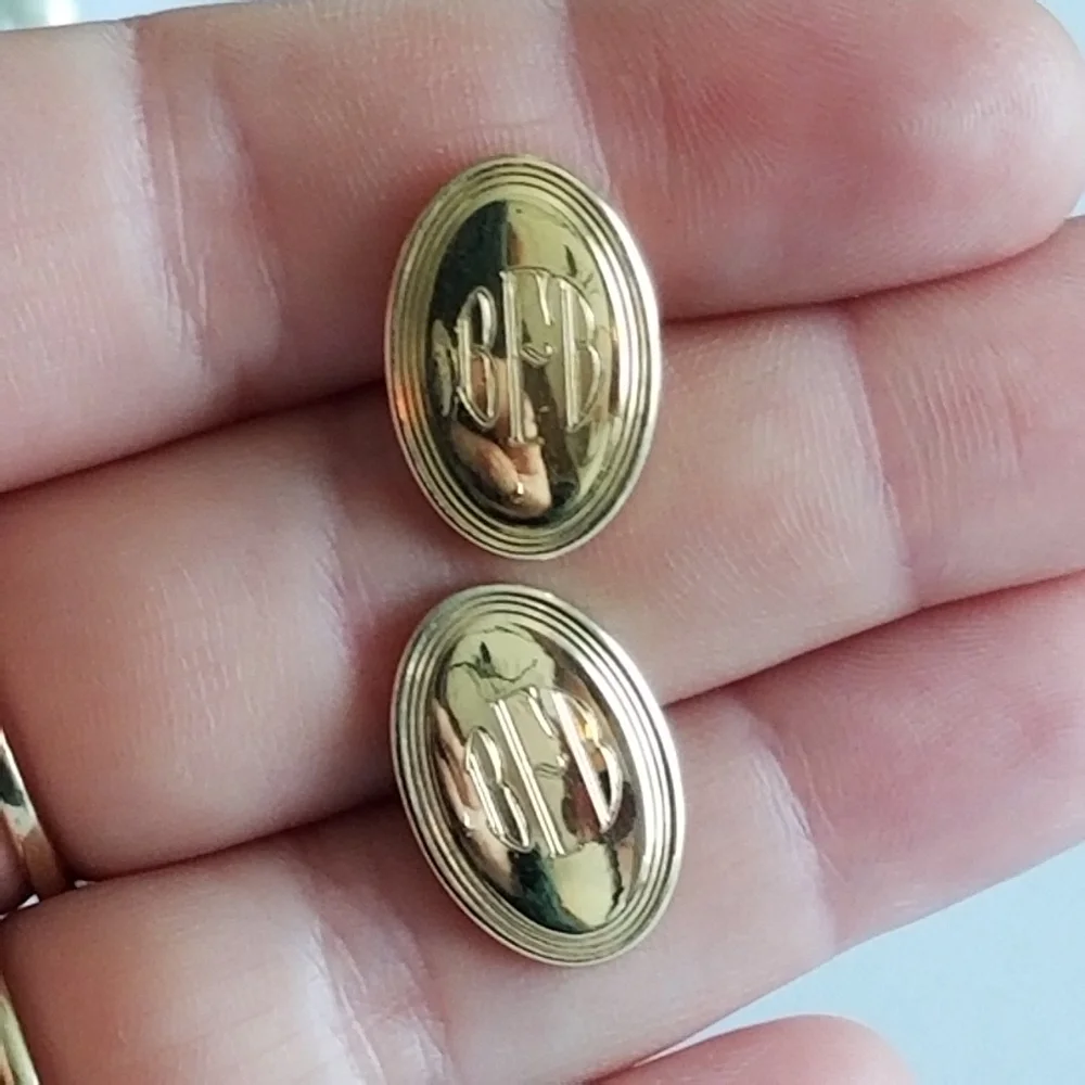 Vintage Krementz cuff links mens gold tone engraved monogram BFB orange